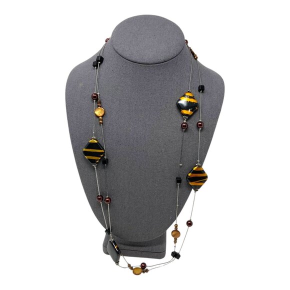 Vintage Long Layered Tigers Eye Colored Beaded Necklace - Picture 1 of 4